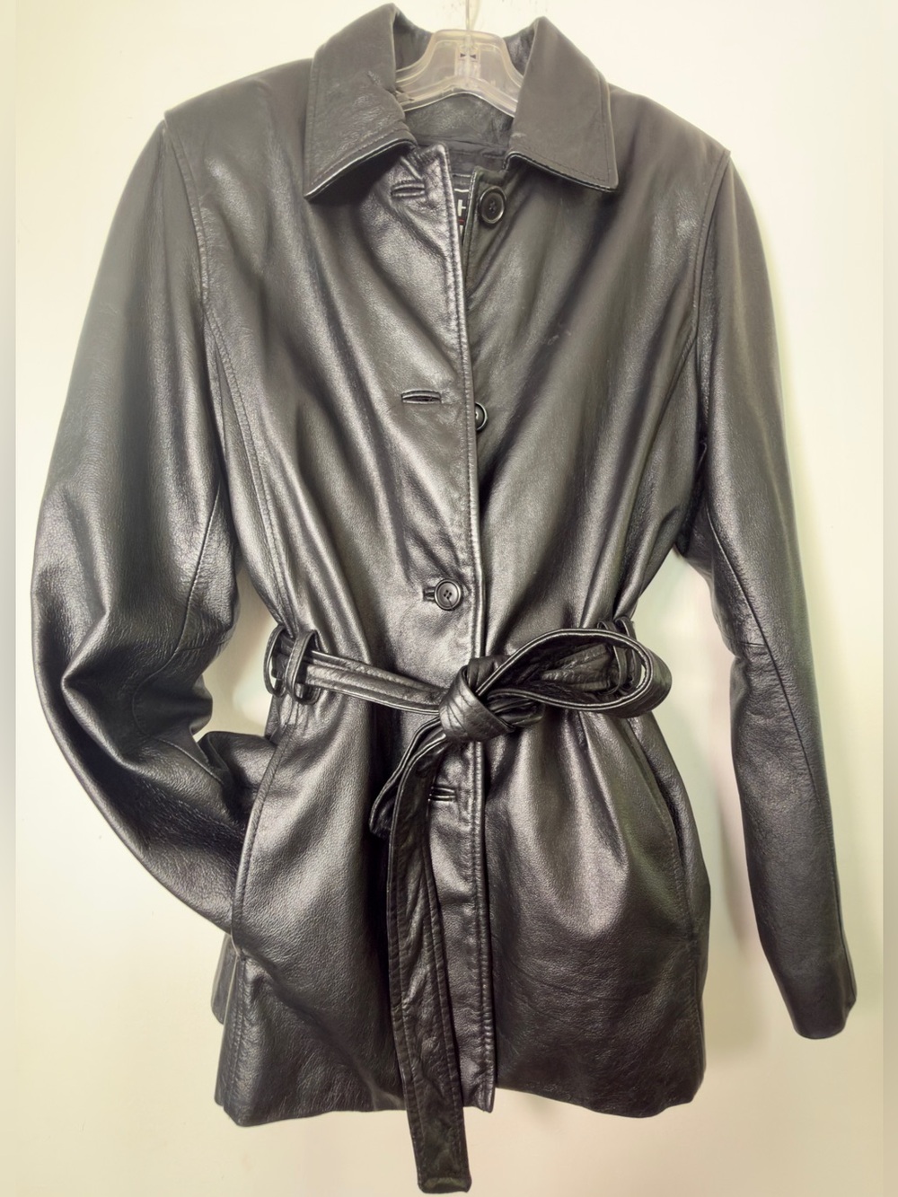 Women’s Black Leather Belted Jacket by Leather Limited Sz M
